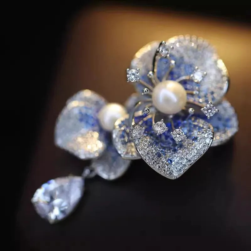 Light Luxury Elegant Zircon Pearl Flower Phalaenopsis Brooch For Women Fashion Sweet Crystal Jewelry Geometry Jewelry...