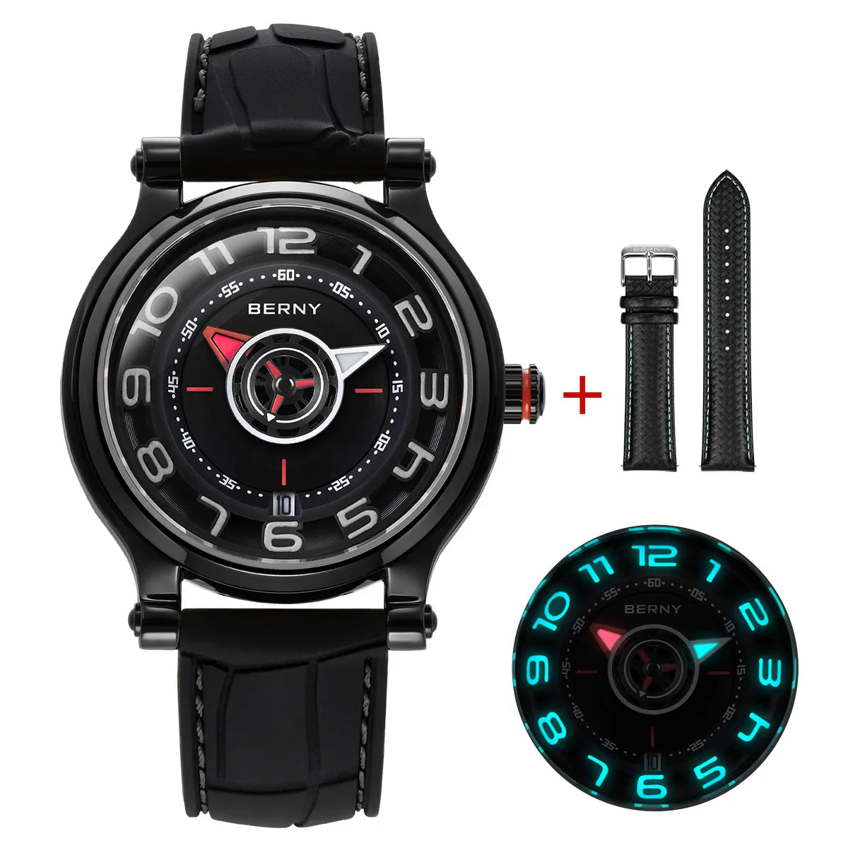 BERNY Men's Mechanical Watch Sapphire Miyota 8215 Multifunction Super Luminous Watch Compass Tire Dial Cool Play Men Wristwatch