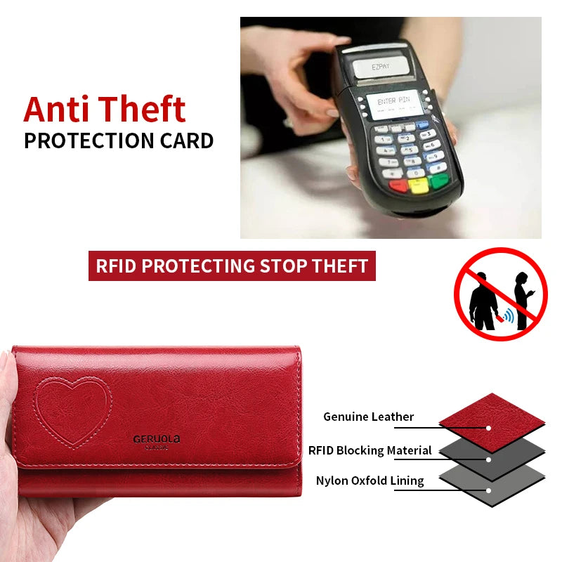 RFID Anti-Theft Brush and Demagnetization Long Handbag, Large Capacity Integrated Card Bag, Multi-Functional Wallet, Leather Cow