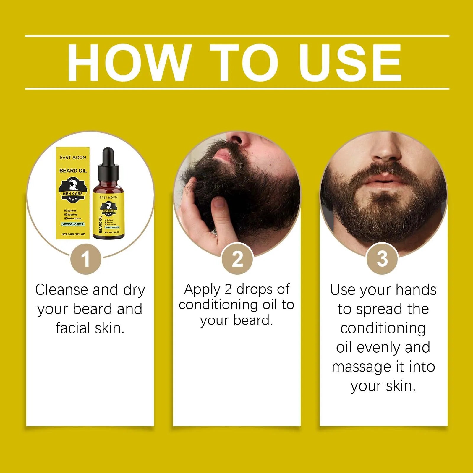 East Moon Men Beard Care Oil Effectively Nourish Quick Absorbing Grooming Soften Healthy Caring Natural Fragrance Beard...