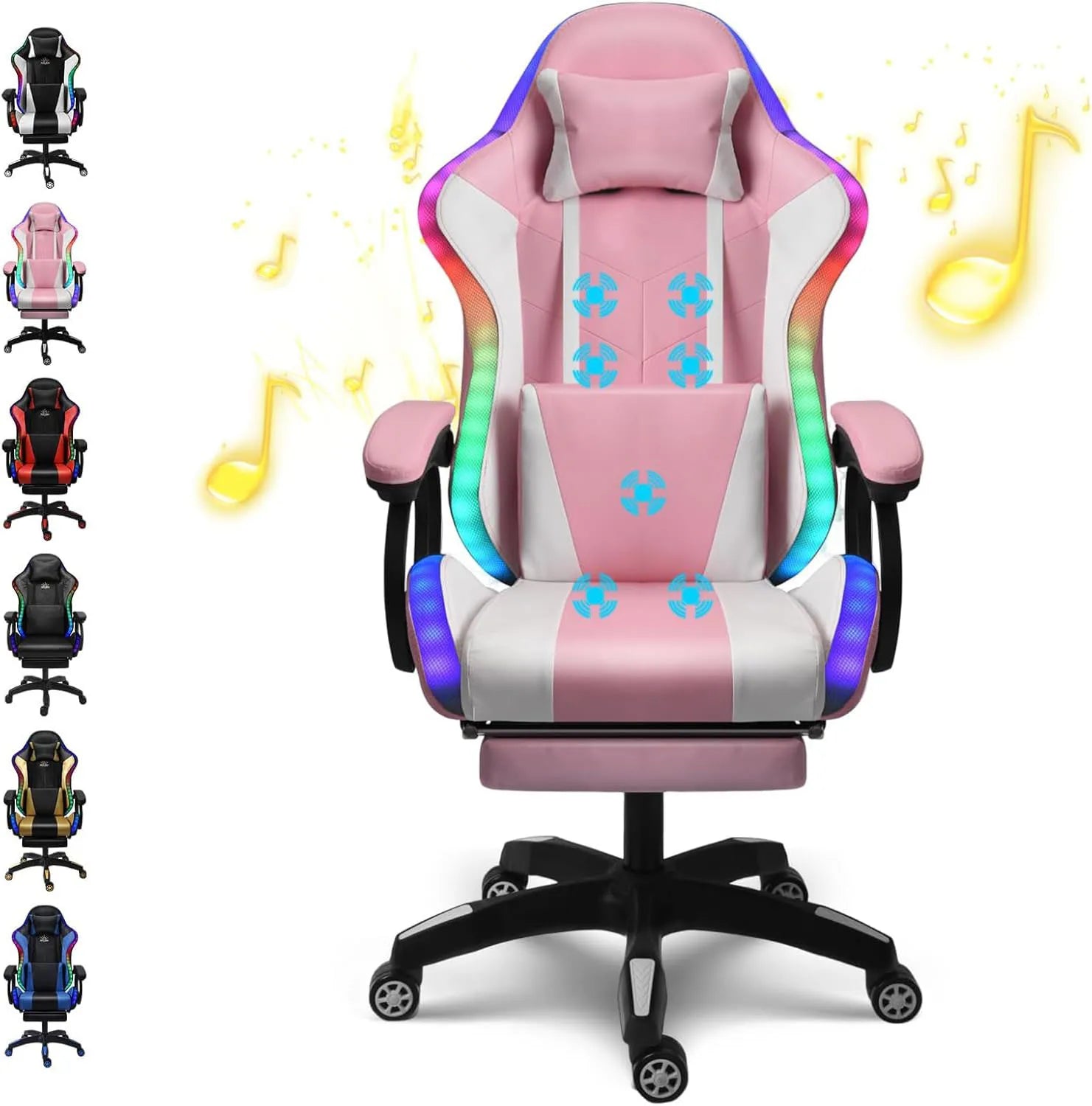 Gaming Chair with Speakers & RGB LED Lights Ergonomic Computer Gaming Chair with Footrest Music Video Game Chair