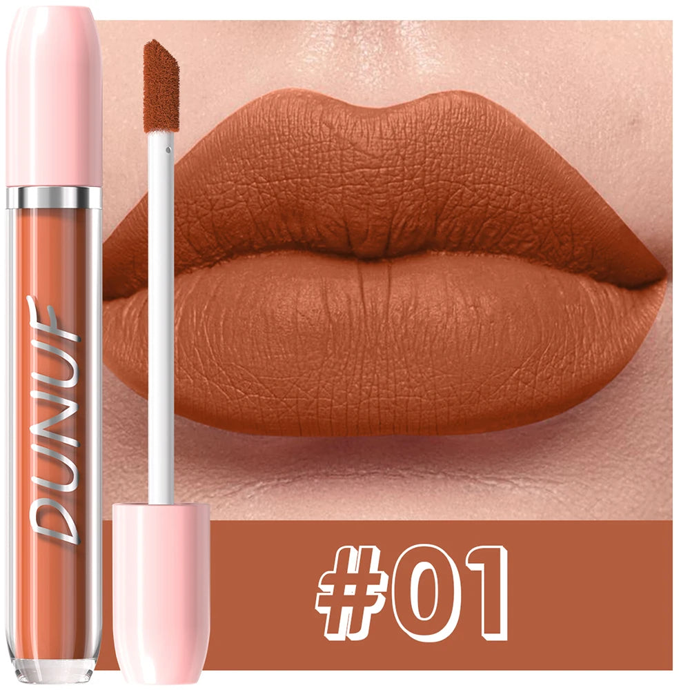 DUNUF 1Pc Matte Lip Gloss Bean Paste Liquid Lipstick Long-Lasting Waterproof Easy To Color Non-Fading Sexy Red Matte Lip Glaze