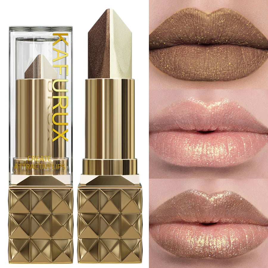 1PC Glitter Shiny Metallic Two Tone Lipstick Matte Pearlescent Lip Tint,Long Lasting Lip Senior Lip Makeup Gifts Lip Gloss Coste