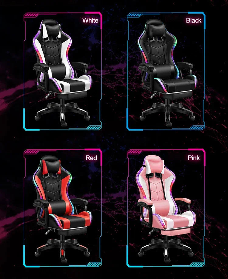 2025Computer PC Game Chair Gaming Pu Leather Silla Gamer Massage Racing Gaming Chair With Lights And Speakershigh Quality