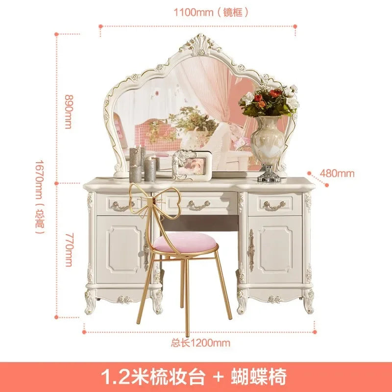 European Luxury Vanity Table Girls Wooden White Tall Vanity Table Makeup Nordic Penteadeira De Maquiagem Bedroom Furniture - Kimlud