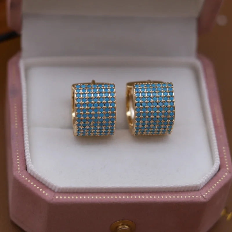 2025 Korean new design fashion jewelry 14K plated blue zircon large water drop earrings elegant women's daily work...