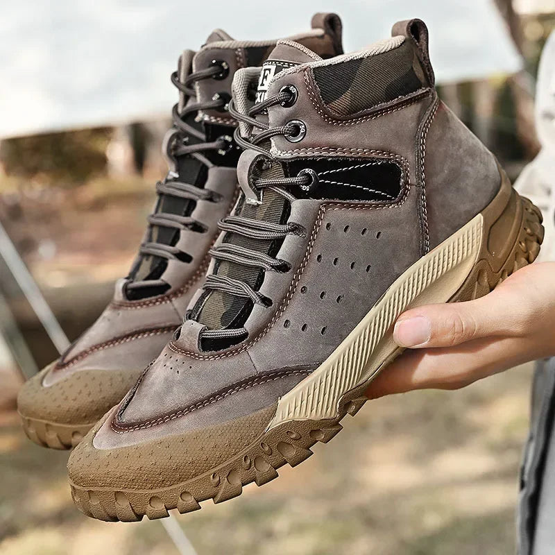 Men Shoes New Cow Leather High Tops Sport Hiking Shoes Outdoor Sneakers Skidproof Cow Leather Climbing Boots
