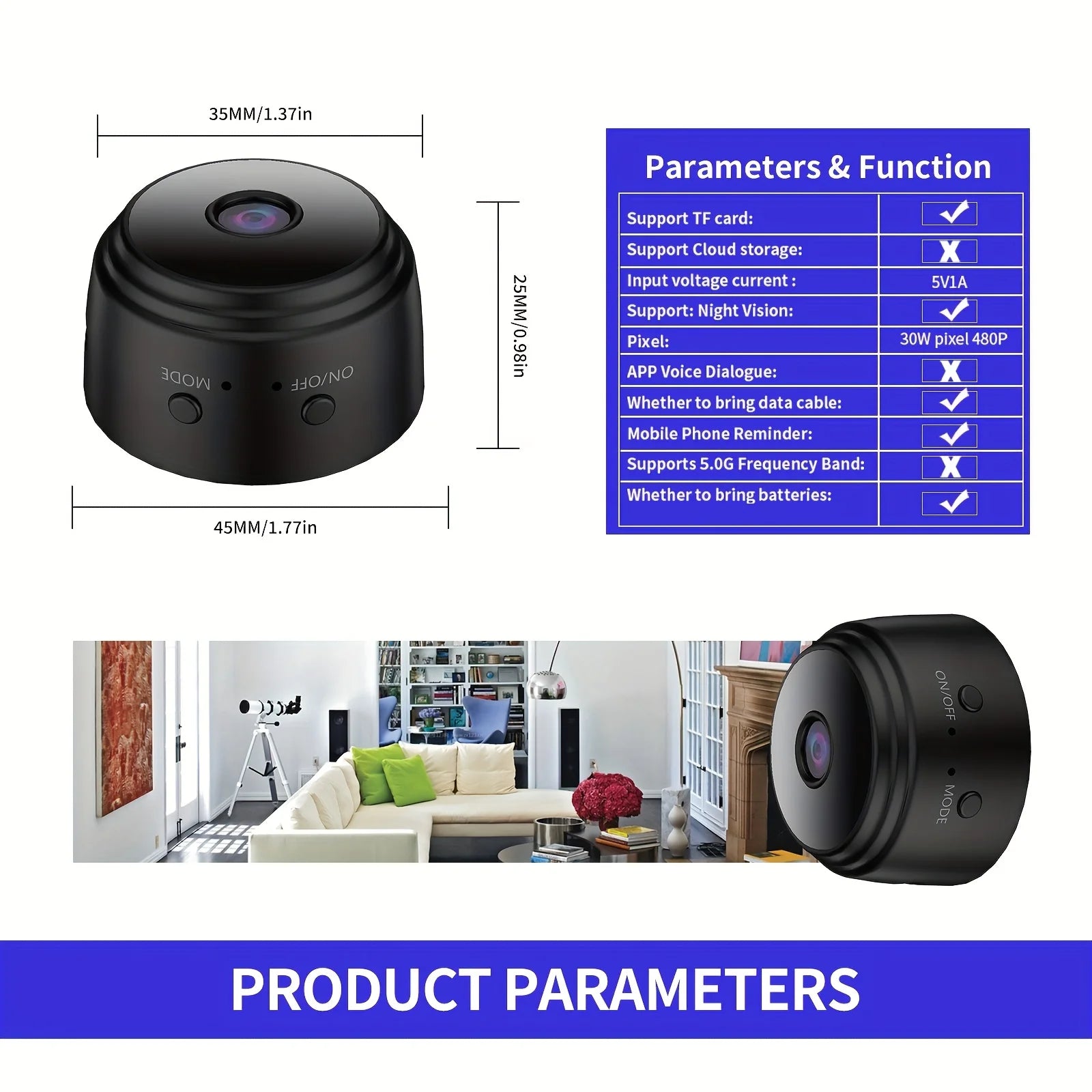 A9 Smart WiFi Security Camera - Wireless Indoor/Outdoor Camera, 2.4GHz WiFi, Remote View App, Motion Alert, Christmas Gift