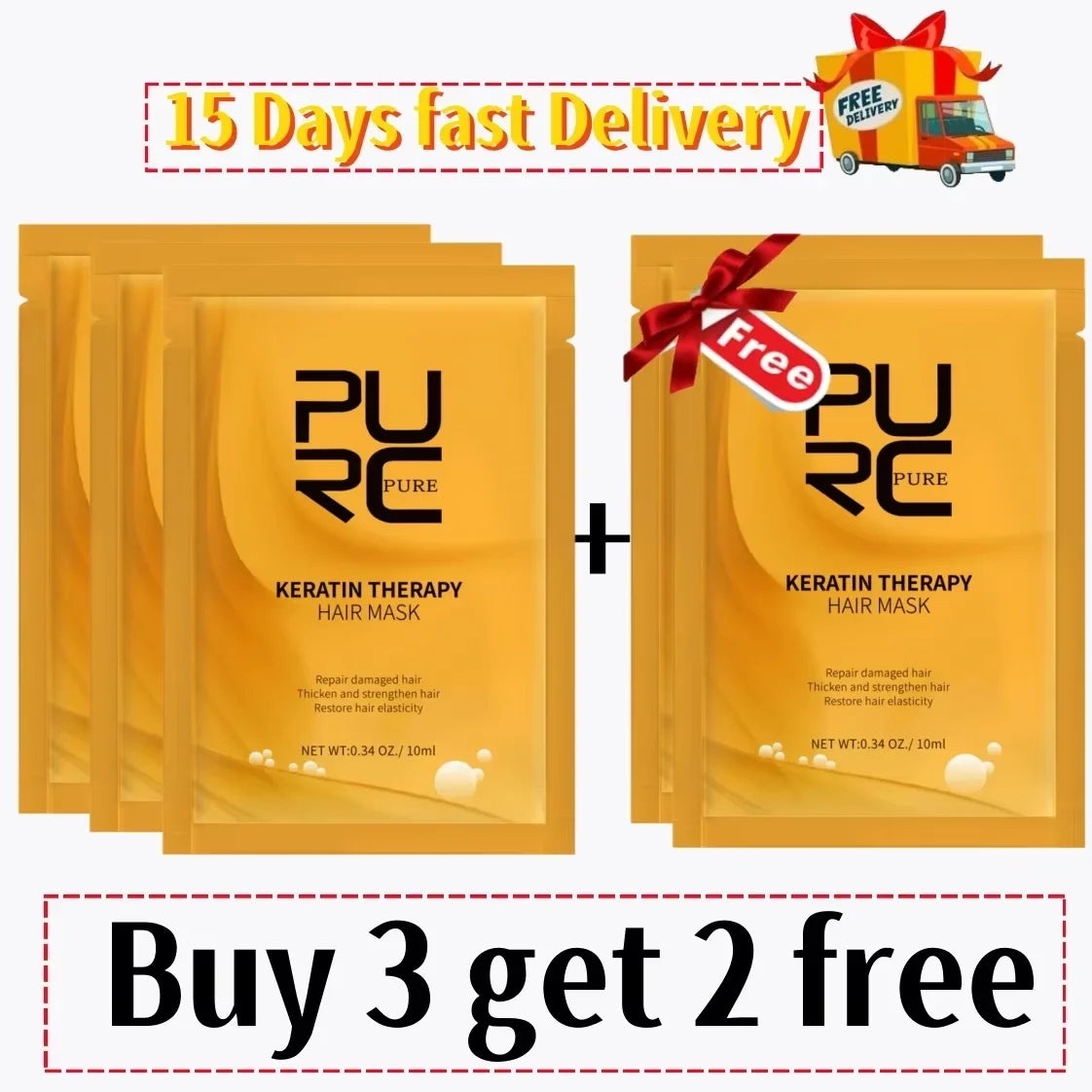 PURC 8 Seconds Hair Mask Smoothing Straightening Keratin Hair Treatment Cream Soft Repair Damaged Frizz Professional...