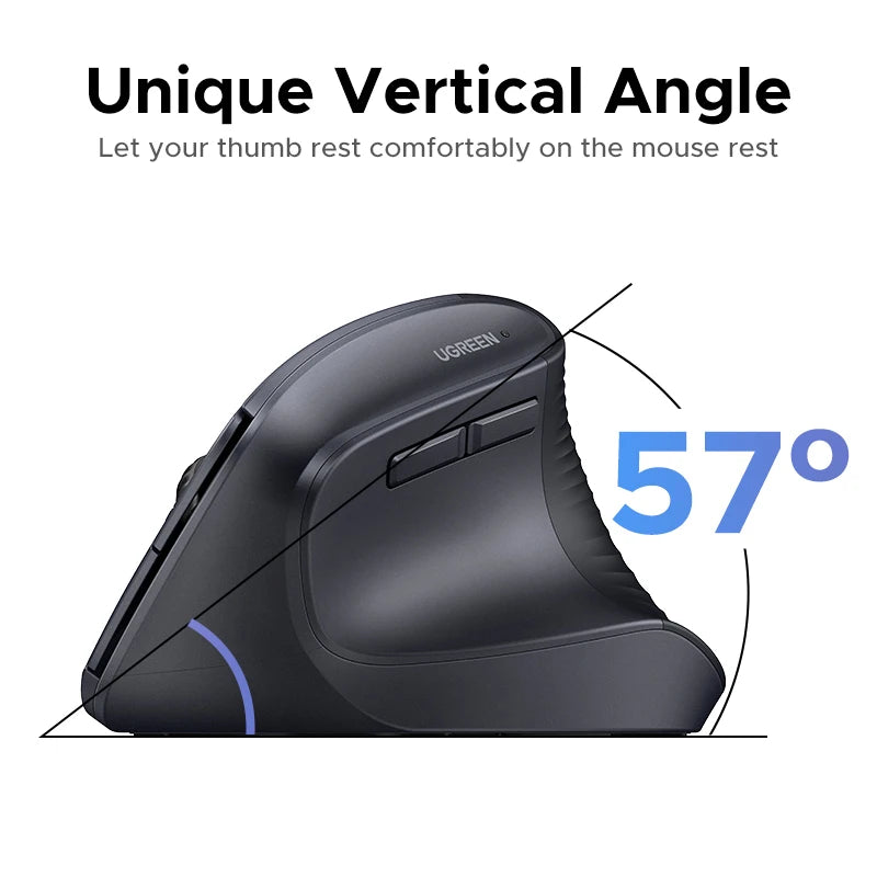 UGREEN Wireless Mouse Vertical 2.4G Ergonomic 4000DPI 6 Mute Buttons for MacBook Tablet Laptops Computer PC Mice Black...