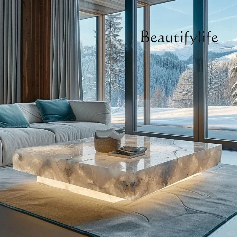 Marble jade sapphire modern simple stone light luxury large apartment living room coffee tabledecoração - Kimlud