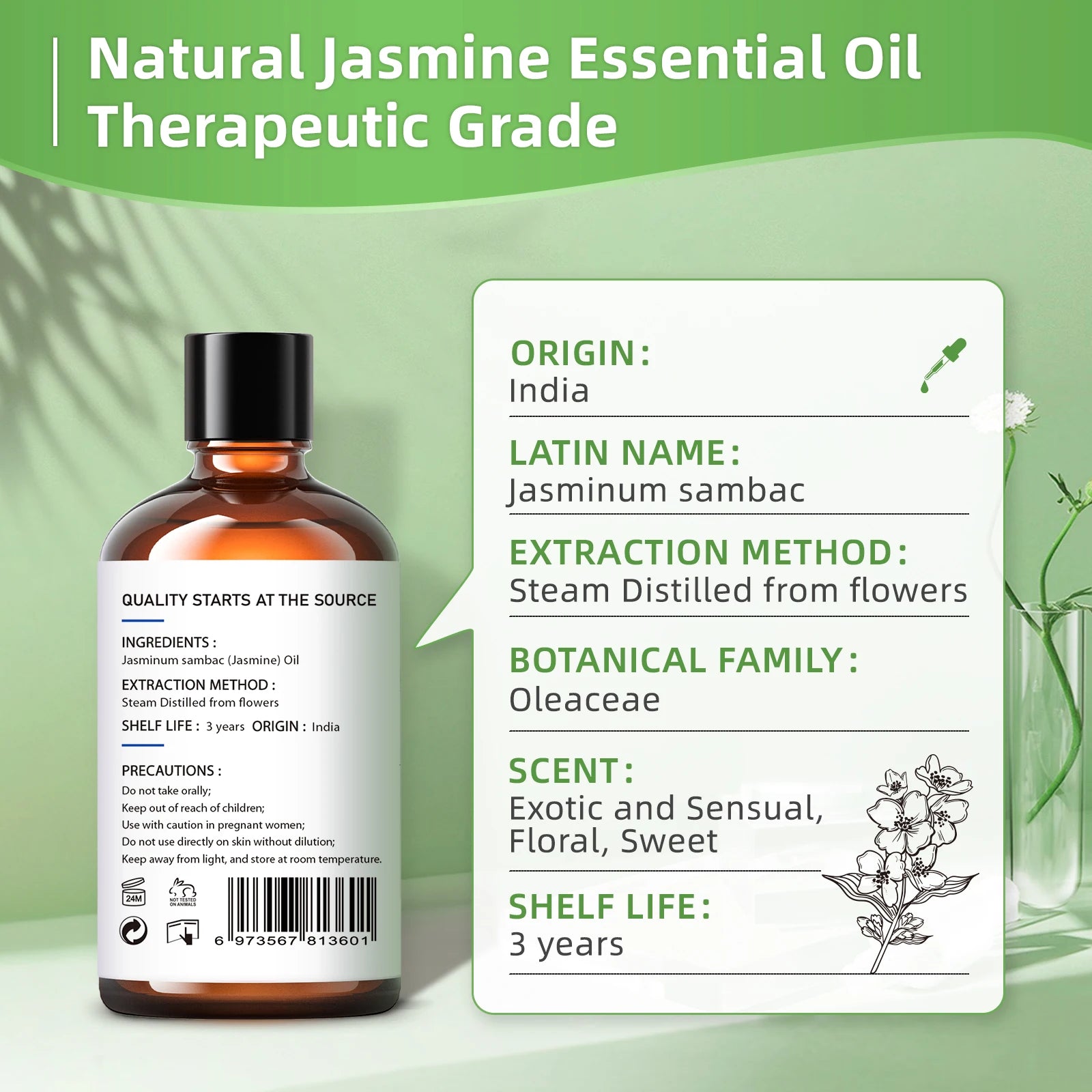 HIQILI 100ML Jasmine Ylangylang Orange Essential Oils, 100% Pure Floral Oil for Diffuser, Humidifier, Massage, DIY...