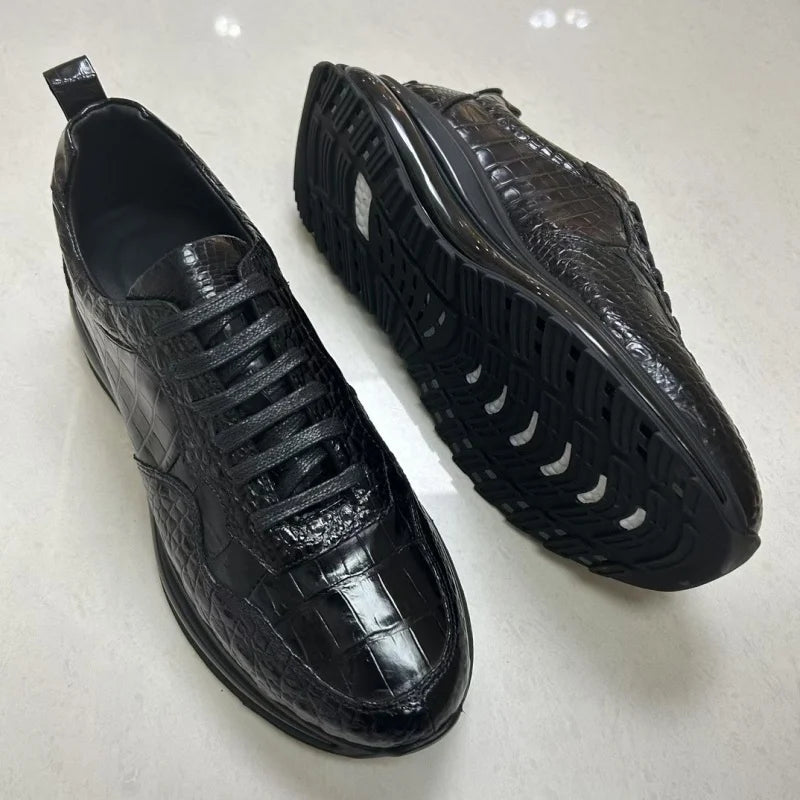 Authentic Exotic Crocodile Skin Men's Black Sneakers Genuine Real Alligator Leather Cushioned Sole Male Lace-up Walking Shoes