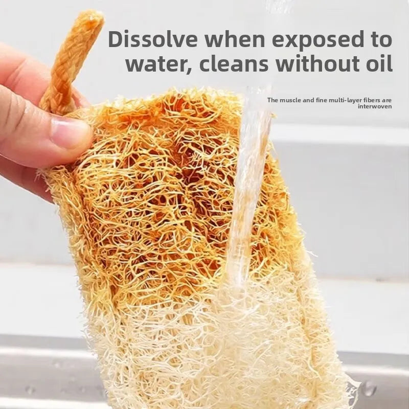 Natural Loofah Sponge Scrubber Plant Fiber Dish Washing Pad Oil Stain Remover Reusable Kitchen Cleaner with Rope Handle Cleaning