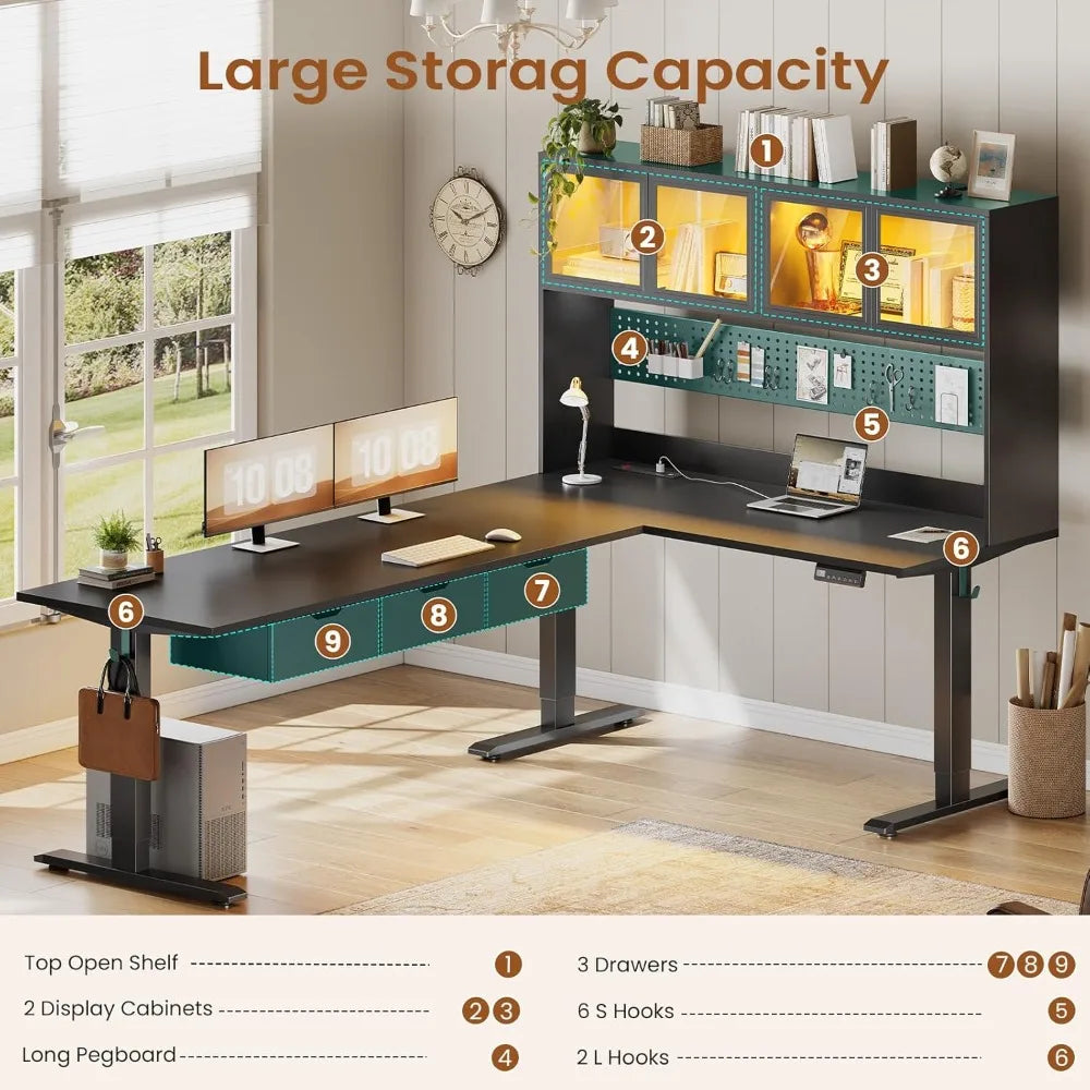 SEDETA 68.9 Standing L Shaped Gaming Desk, Office Computer Desk with Storage Hutch and Drawers, Stand Up Corner Desk...
