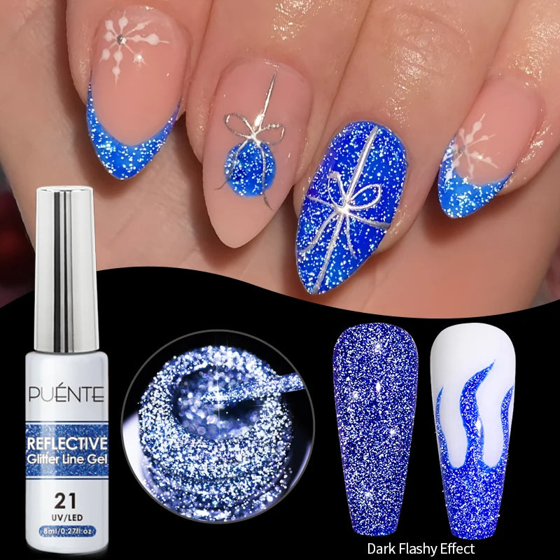 7.5ML Sparkling Reflective Glitter Gel Nail Polish Pink Purple Red Blue Colors Dark Flashing Nail Gel Soak Off UV Nail Varnish