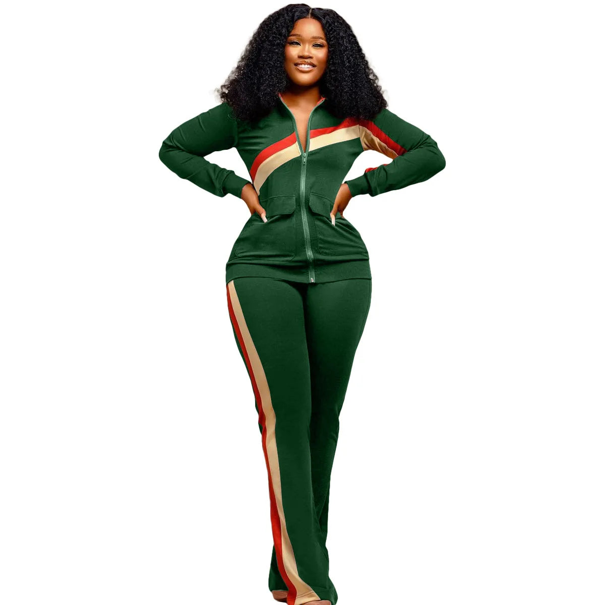 Women Fall Clothes 2025 Slim Zippered V-neck Jacket Trousers Tight Sports Long Sleeves Suit Conjuntos De Mujer 2 Piezas Elegante