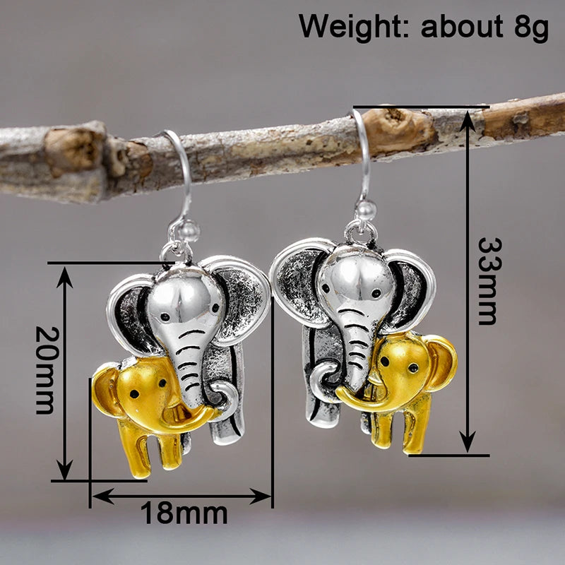 Huitan Cute Elephant Shaped Women Drop Earrings Two Tone Party Fashion Metal Accessories Delicate Lovely Animal Jewelry Gift