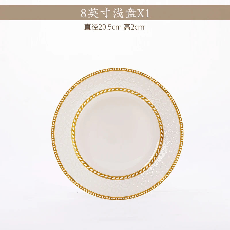 2025 New Jingdezhen Dishes Tableware Free Combination Household High-grade Bone China Tableware Housewarming Relief Rose