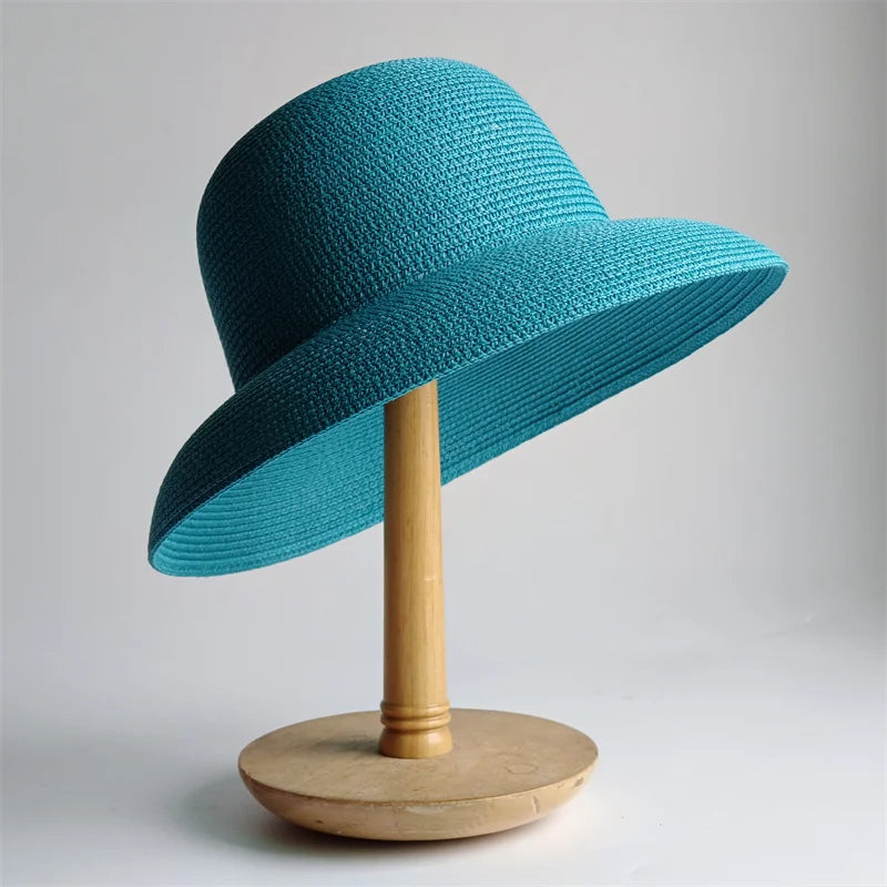 New Summer Sun Hats Ladies Solid Plain Elegant Wide Brim Hat Female Round Top Panama Floppy Straw Beach Hat Women |...