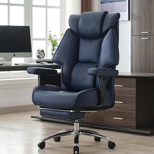 Ergonomic High-Back PU Leather Executive Chair with Footrest, Suitable for Big and Tall, Supports Up to 400lbs, Lumbar Support f