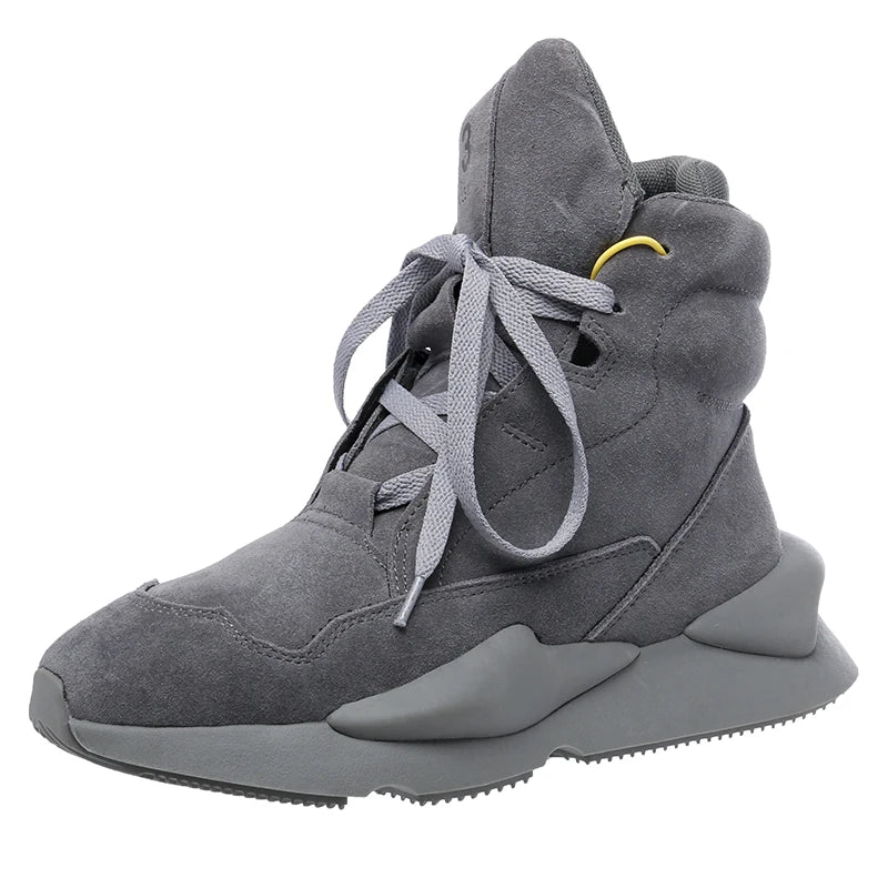 High-top Men's Sneakers Cow Suede Original Design Casual Boots Non-slip Wearable Women's Sneakers Round-toe Cool Sports Shoes - Kimlud