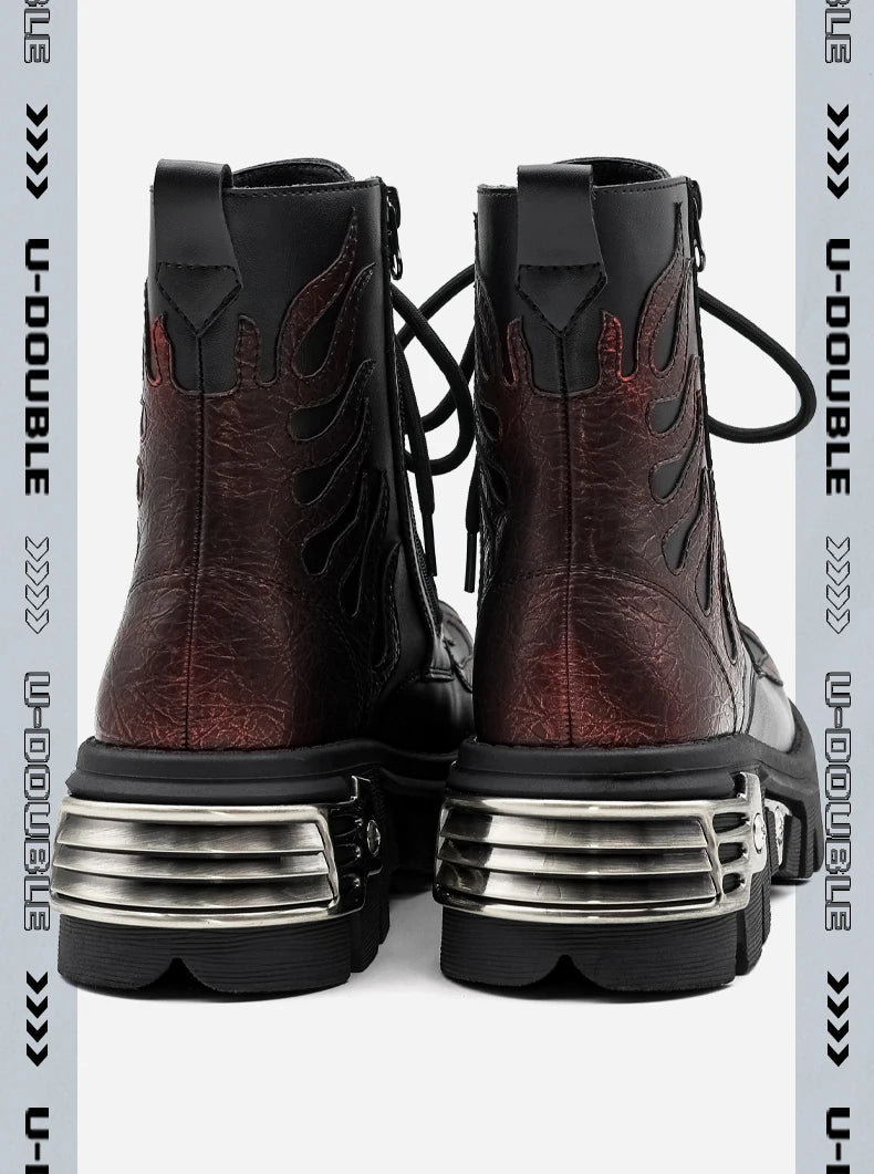 2025 New Punk Women Platform Ankle Boots Female's Rock Round Toe Lace Up Fashion Retro Chunky Shoes Metal Decor Short Boots
