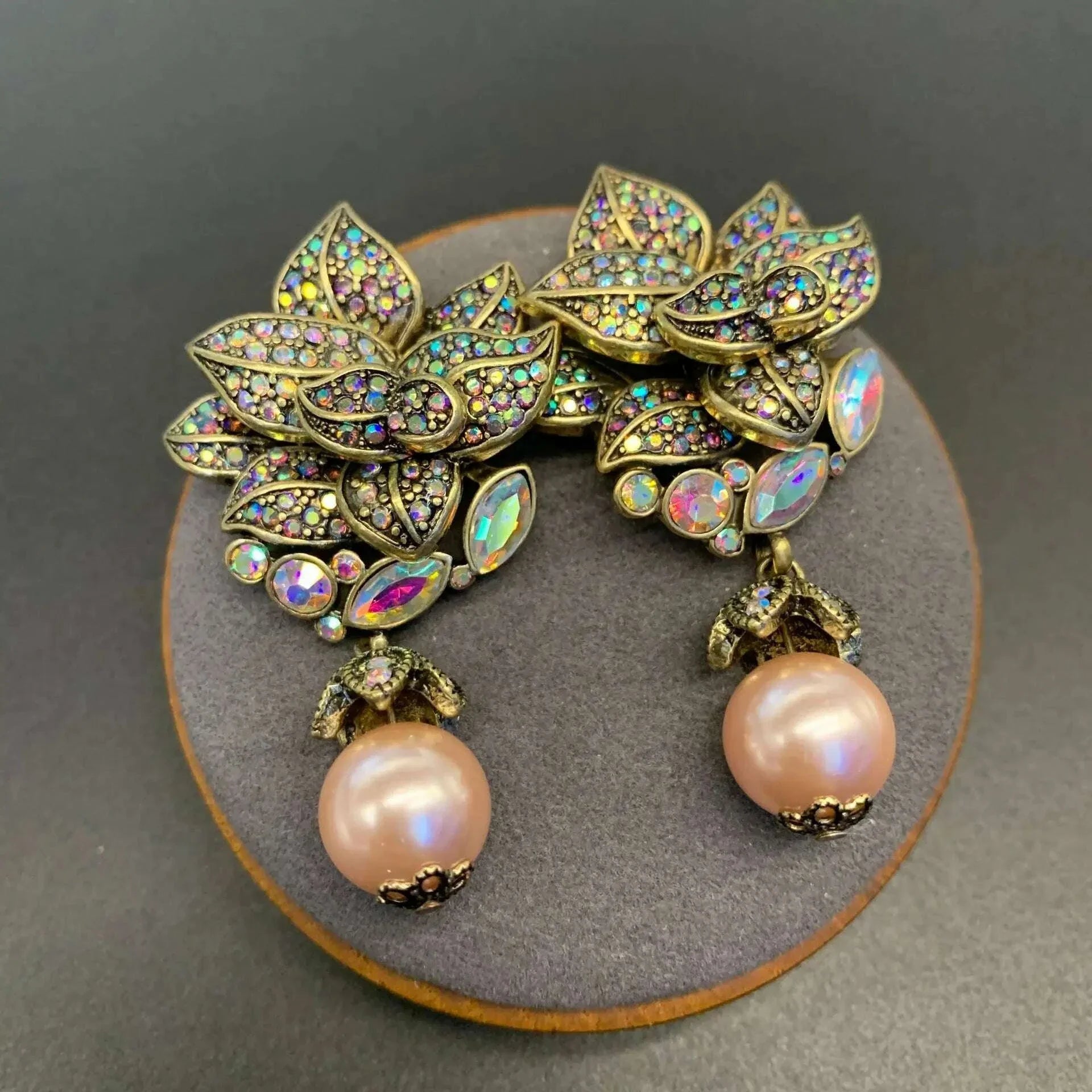 Luxury European and American Style Shining Necklace Earrings Purple Multi layered Glass Beads Flower Jewelry Set For Women