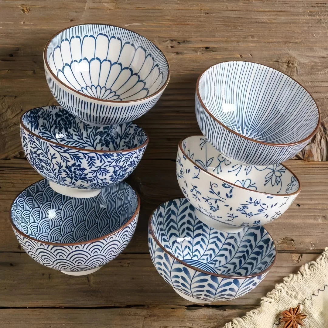 Japanese - style blue and white hand - painted 4.5 - inch ceramic bowl, retro - style rice bowl for home use. | Kimlud...