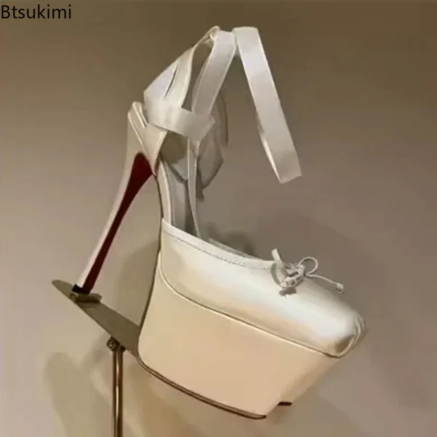 New 2026 Woman's Lace-Up High Heeled Shoes Square Toe Thin Heels Platform Pumps Mujer Pleated Slingback Wedding Luxury Sandals
