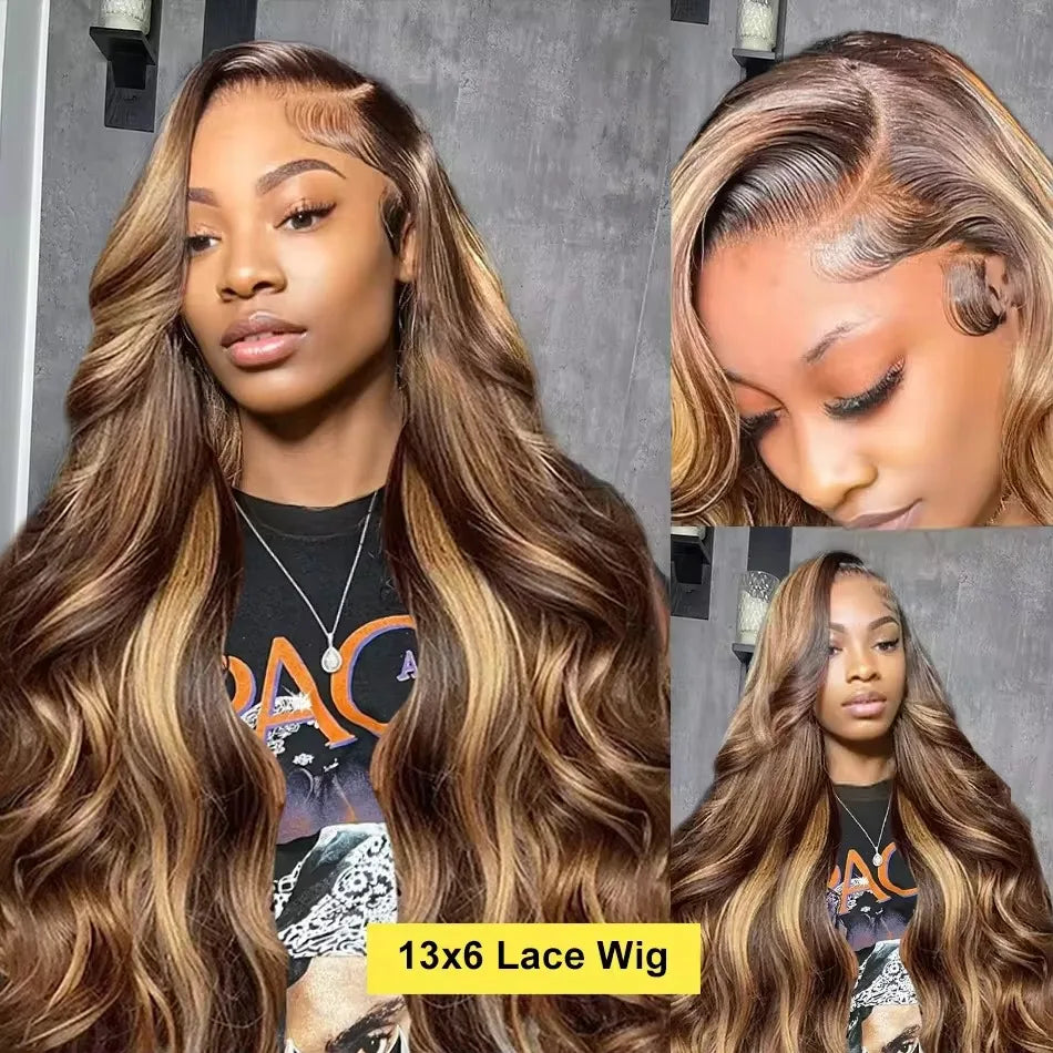 13X4 5X5 Glueless Body Wave Human Hair Wigs 13x6 HD Lace Frontal Wig Human Hair Lace Wigs Ombre Colored Honey Blonde Wig 46 Inch