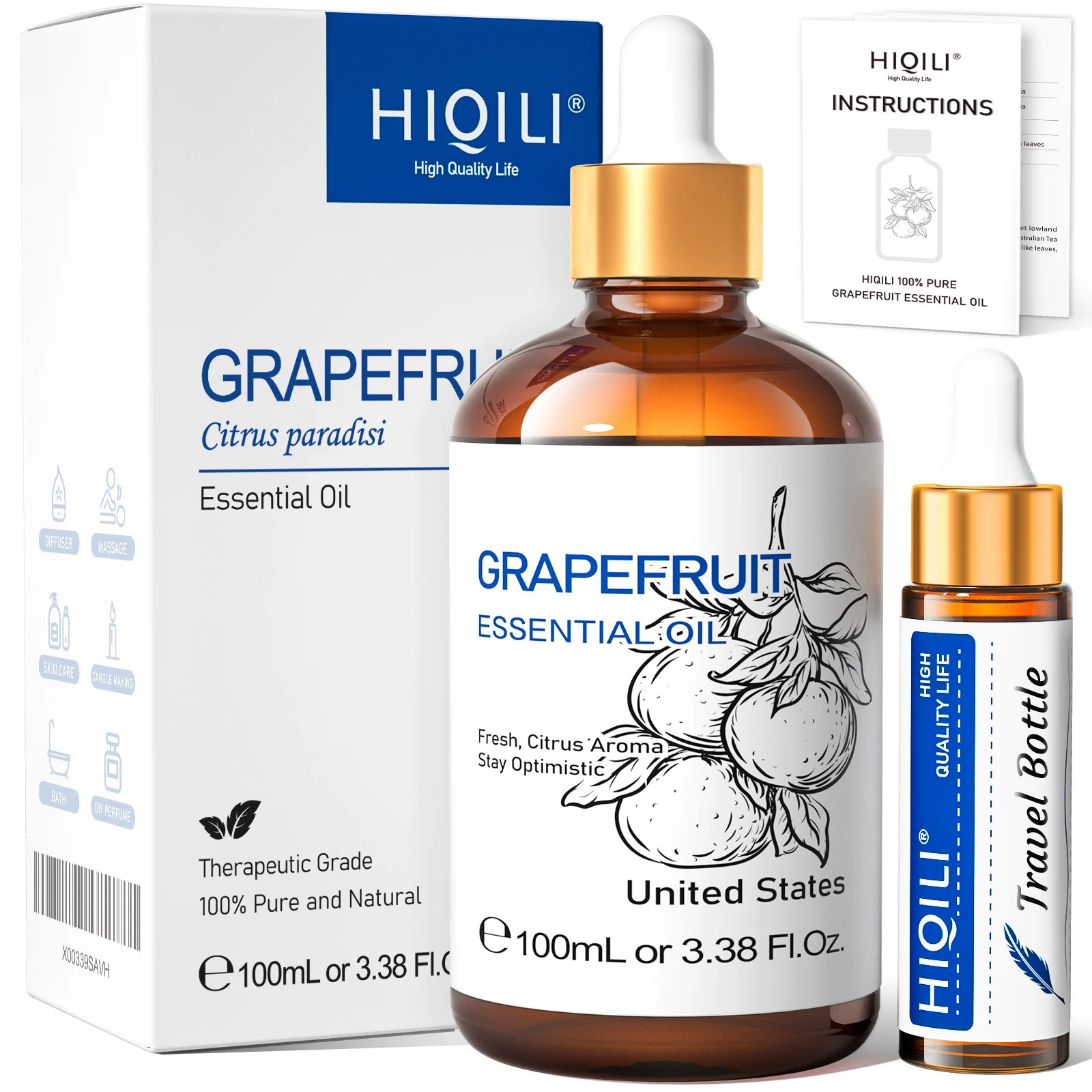 HIQILI 100ML Pure Sandalwood Essential Oil Lavender Jasmine Eucalyptus Peppermint Ylang Ylang Frankincense (Choose Scent)