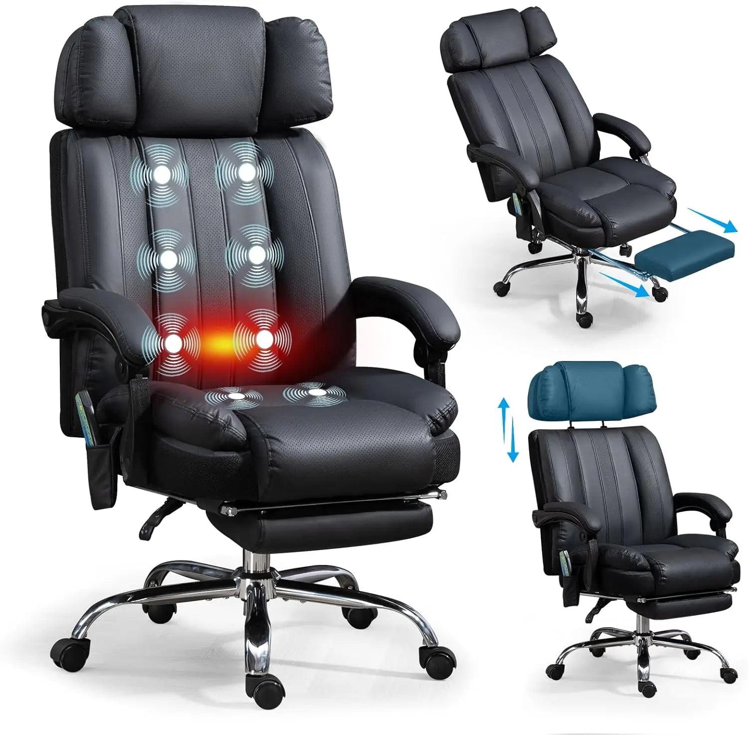 Massage Office Chair with Heat and 8 Vibration Points Big and Tall Executive Office Chair with Adjustable Headrest, Extra Wide S
