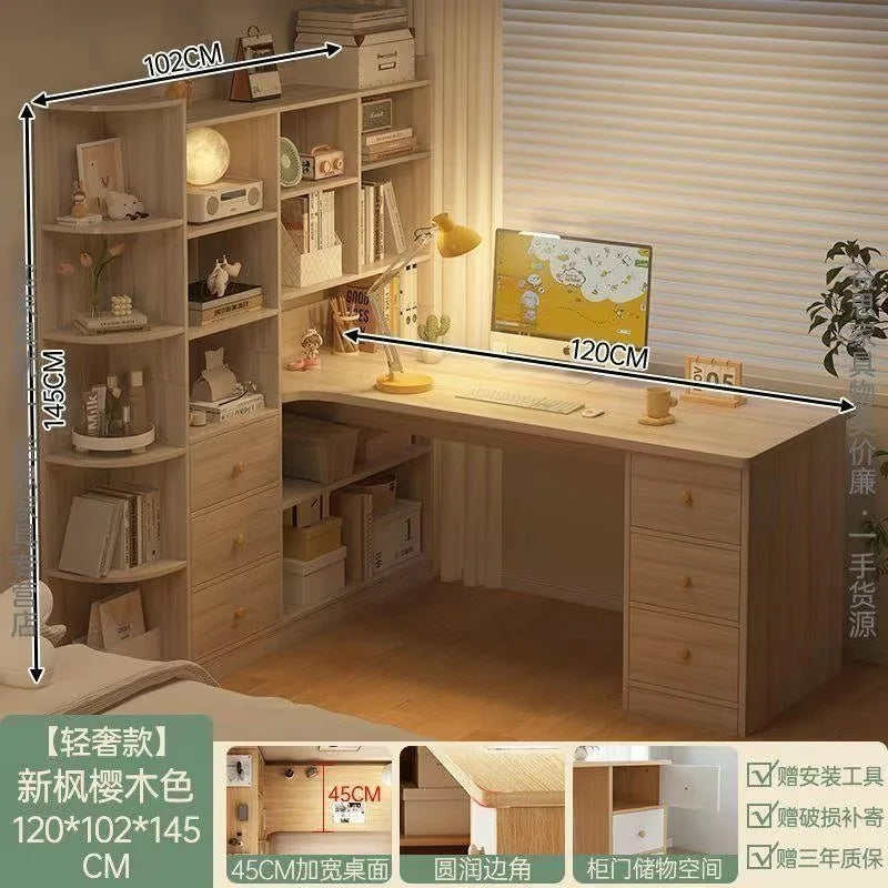 Computer Desk Bookshelf Integrated Shelves Drawers Large Laptop Home Bedroom Student Study Writing Desk Simple Office Table - Kimlud
