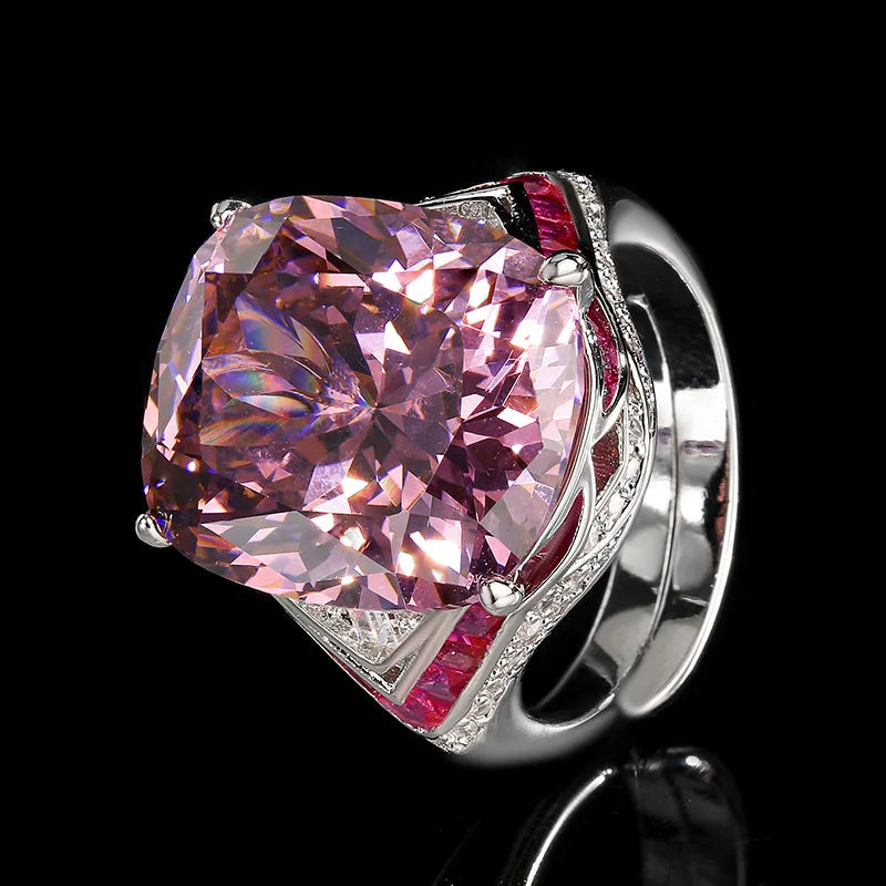 Copper Electroplated Gold Jewelry Imitation Gemstone Long Rectangular Luxury Inlaid Light Luxury Wedding Ring for Women14*16 - Kimlud