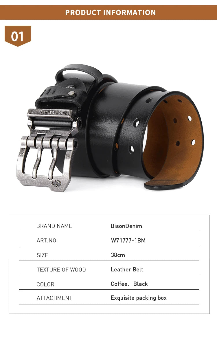 BISON DENIM Men Belt High Quality Leather Belt For Men Genuine Leather Strap Luxury Pin Buckle Fancy Vintage Jeans Belt For Men - Kimlud