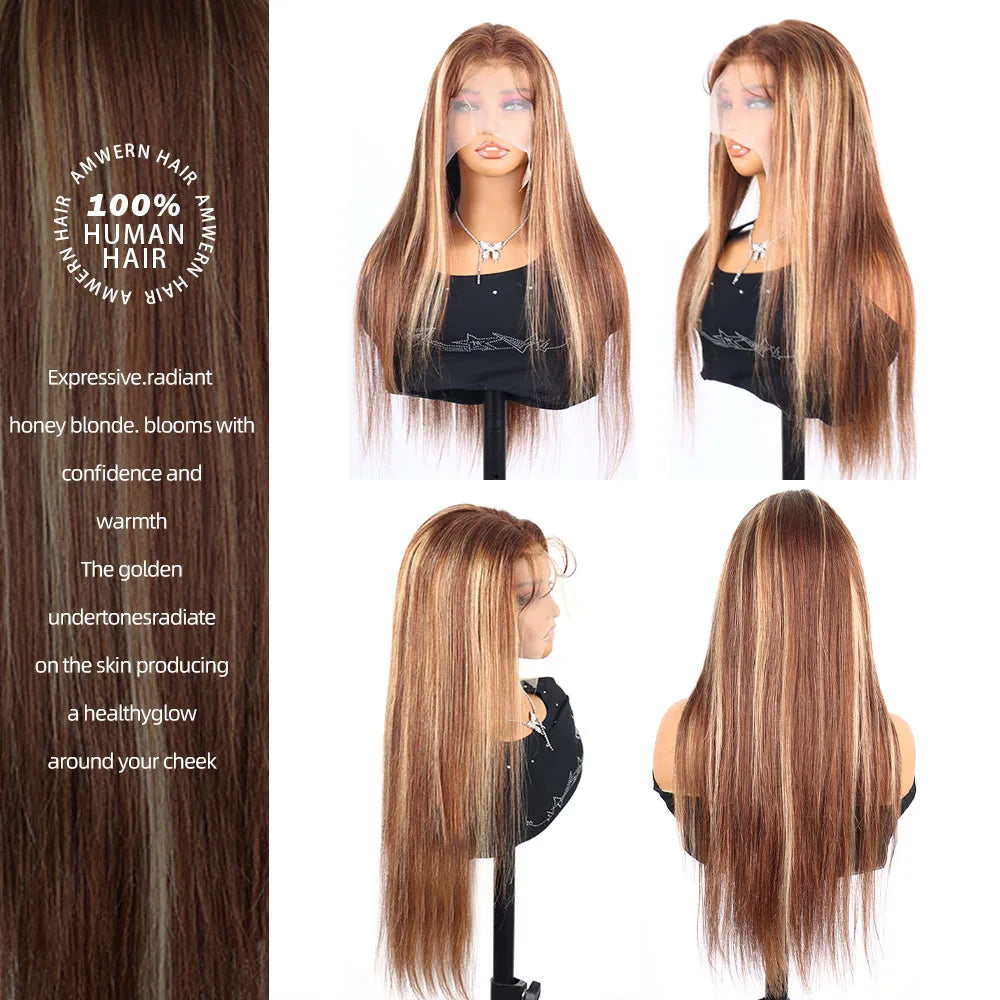 200% Highlight Ombre 360 Full Lace Front Wig 40 Inch 13x6 Bone Straight Hd Lace Frontal Colored Human Hair Wigs Honey Blonde Wig