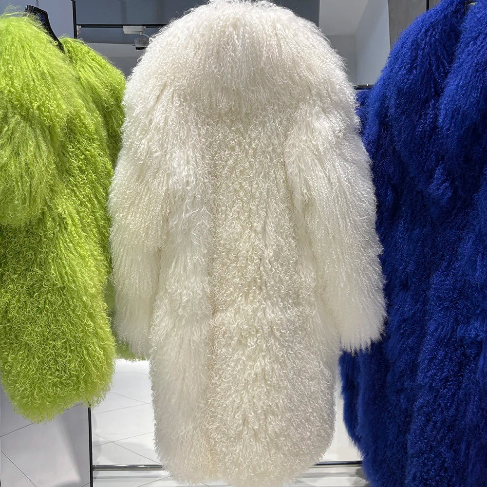 YOLOAgain 2025 Winter Warm Turn-Down Collar Real Mongolia Sheep Fur Jacket Long Women Plus Size 6XL Outerwear