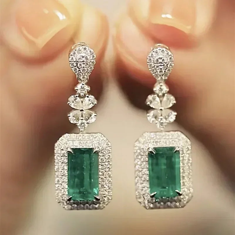 Fashionable Banquet Elegant Emerald Cubic Zirconia Earrings, High-end Inlaid Wedding Style Swaying Jewelry Accessories |...