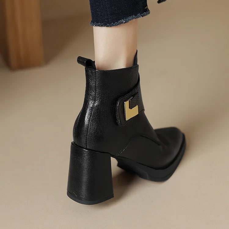 NEW Autumn/Winter Women Boots Genuine Leather Shoes for Women Pointed Toe Chunky Heel Shoe High Heel Modern Boots Platform Shoes