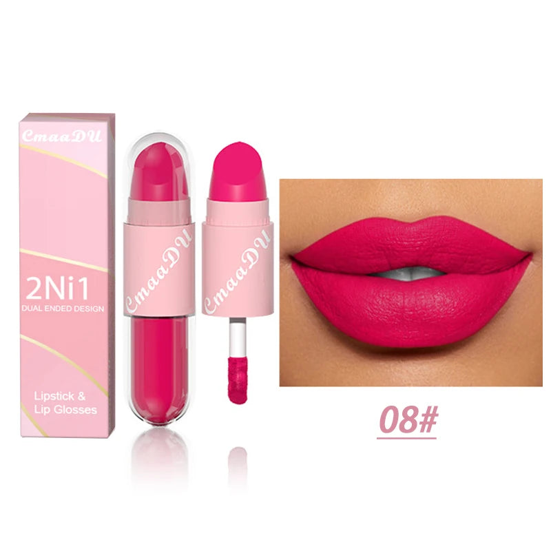18Color 2 in 1 Sexy Red Brown Matte Liquid Lipstick Double Head Purple Lip Gloss Moisturizer Lasting Waterproof Lip...