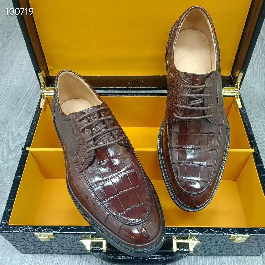 Luxury Crocodile Skin Men's Business Shoe Genuine Real Alligator Leather Brown Top Quality Shoe Leisure Fashion Men ficial Shoe