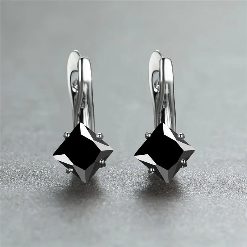 Cute Female Champagne Square Jewelry Luxury Crystal Zircon Stone Hoop Earring Rose Gold Color Wedding Earrings For Women