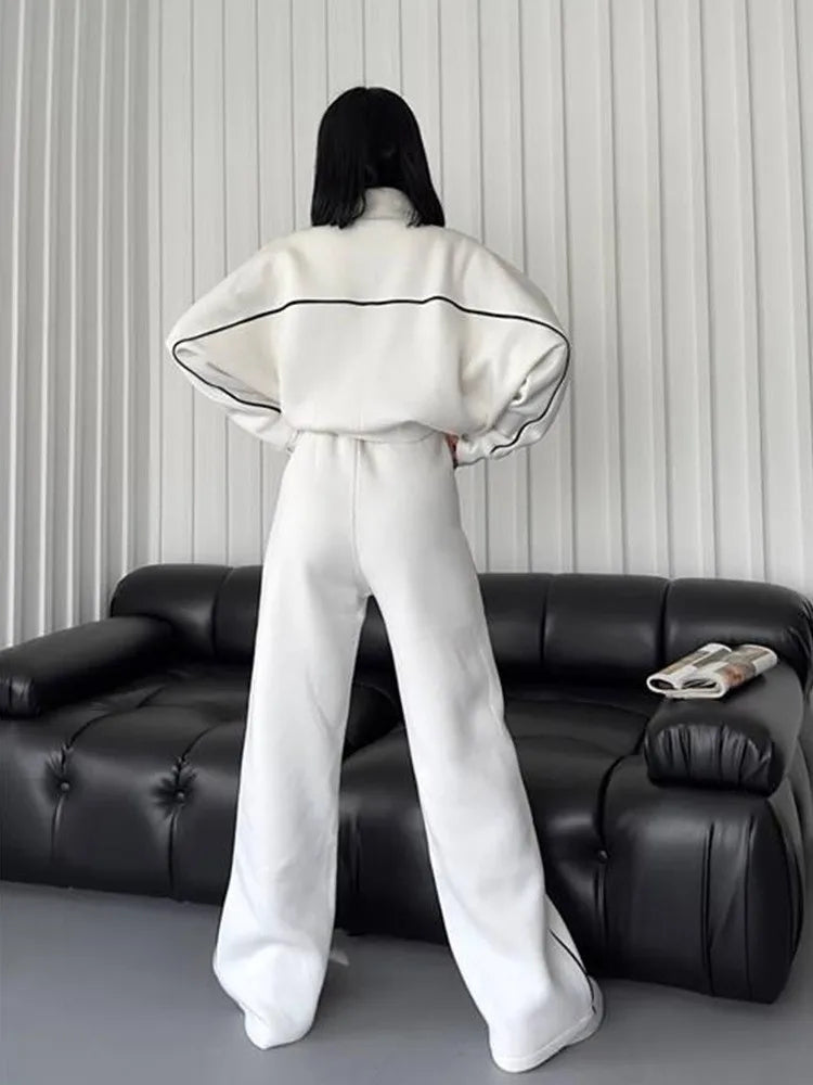 New 2 Piece Sets Women Outfit Casual Pant Set Sportswear Long Sleeve Cardigan Lace Up Clothing Two Piece Suits Zipper Sweatshirt - Kimlud