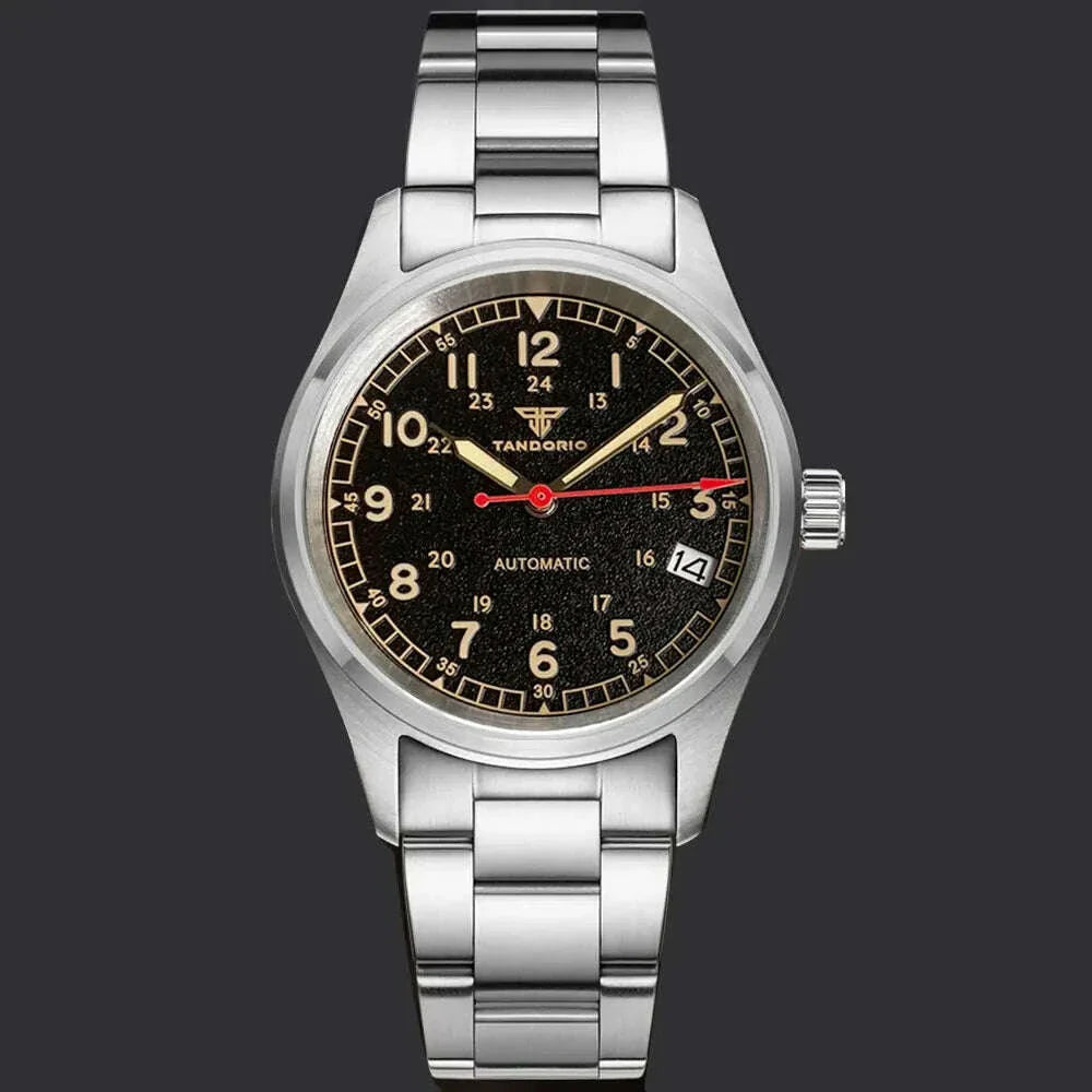 Tandorio 20ATM Waterproof Diver 36mm Field Watch Men NH35 Mechanical Movt Black White Dial Luminous Sapphire Glass 3.8 Auto Date