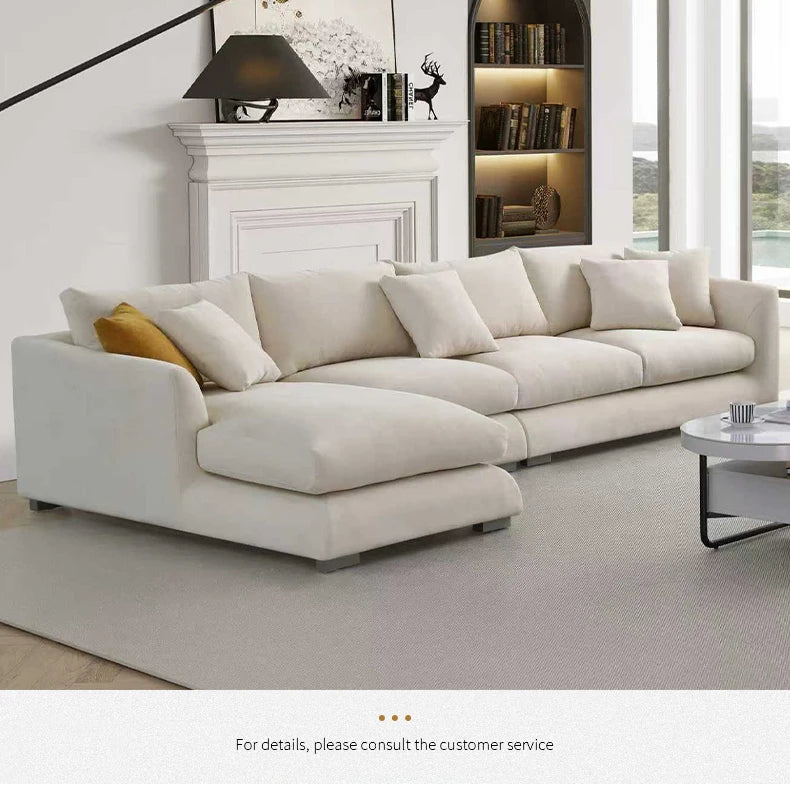 Cloud Down Filled Chaise Sofa Living Room Sofa L-shaped Recliner Sofa Comfortable Cloud Sofa Linen Sofa Removable...