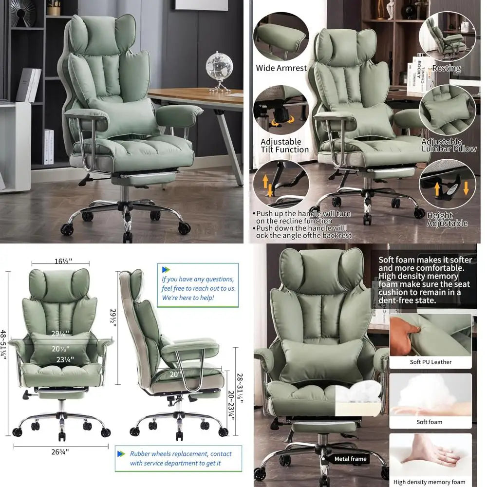 Heavy-Duty 400lbs Capacity PU Leather Executive Office Chair with Footrest for Plus-Size Users