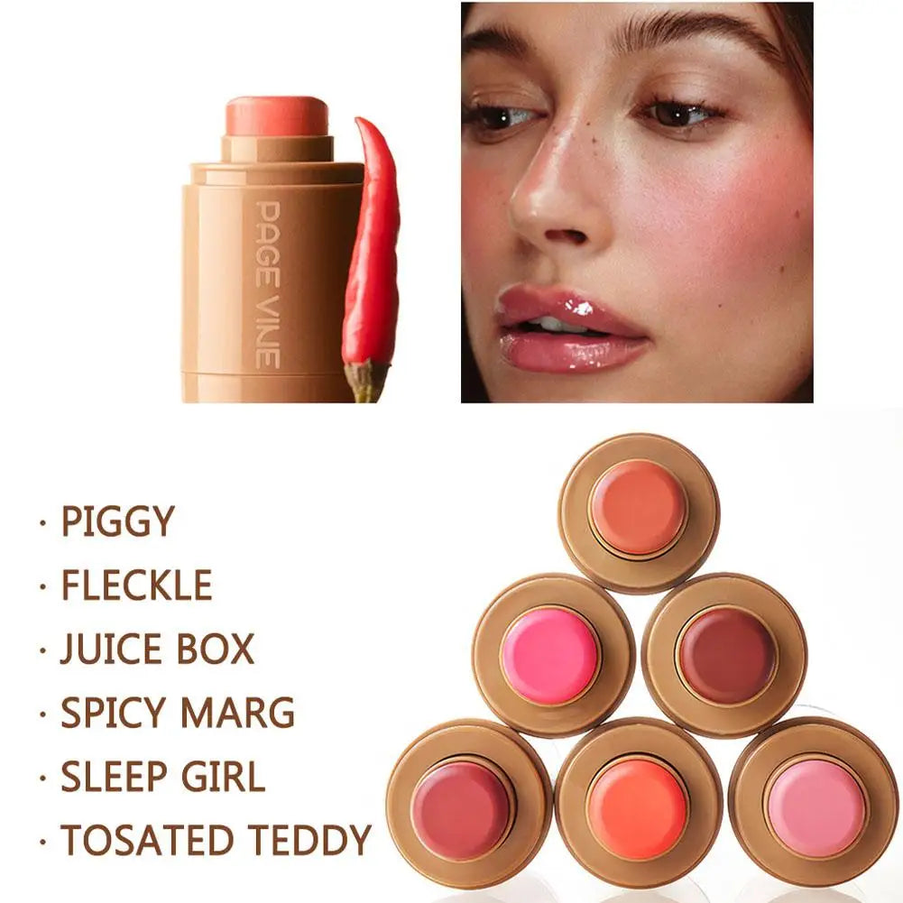 PAGE VINE Pocket Blush Stick Lip And Cheek Hydrating Stick Natural Rouge Powder Blush Cream Lipstick Cheek Easy To Apply Color