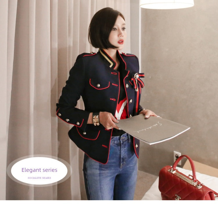 Women's Korean-Style Short Coat for Autumn and Winter Stand-up Collar Slim Fit