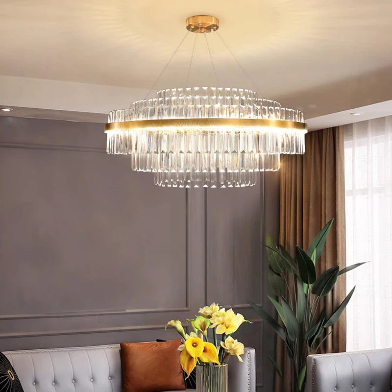 Modern Luxury Crystal Chandeliers Living Dining Room Bedroom Home Decor Pendant Lamp Duplex Villa Lustre Hanging Light Fixture - Kimlud